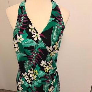 Tommy Bahama Black & Green Tropical Halter Dress